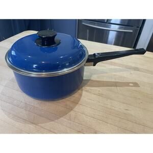 3 QT Saucepan & Cover, Made in Spain, Blue Enamel, San Ignacio Esmaltaciones Vtg